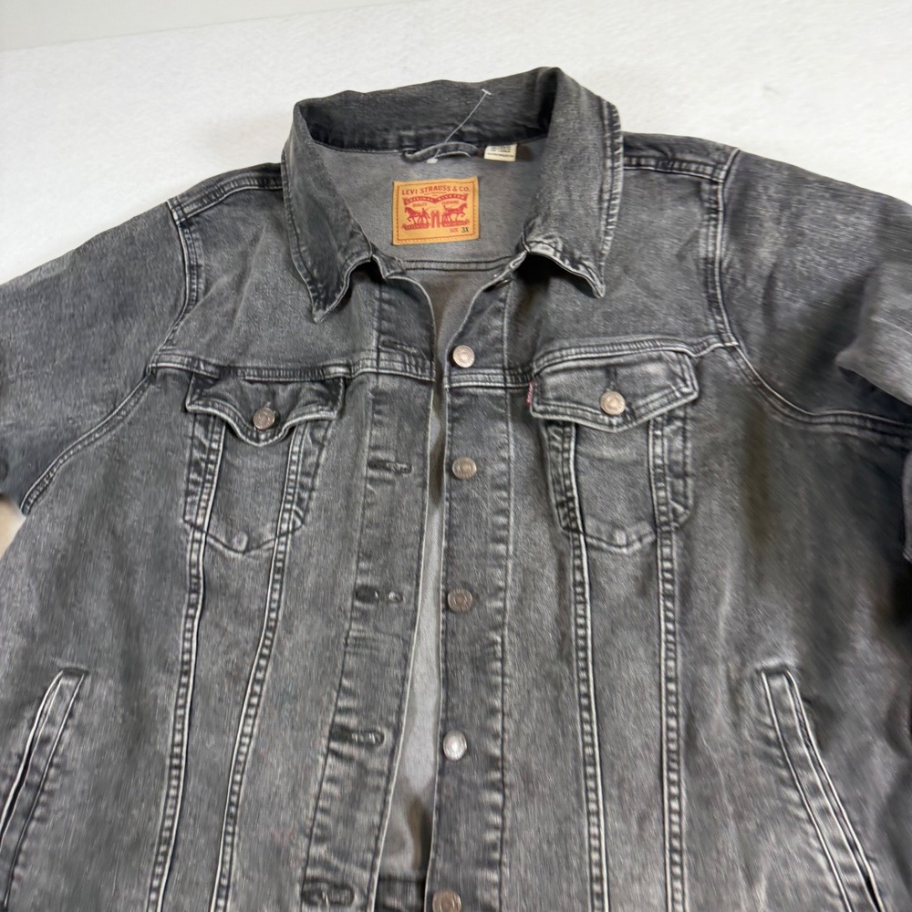 Levis Trucker Jacket Mens 3X Washed Black Denim Button Front Coat Plus Size